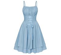 SCARLET DARKNESS Vestido Medieval renacentista para Mujer, Vestido Vintage Estilo Lolita con Cuello Cuadrado, Color Azul Claro, XL