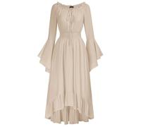 SCARLET DARKNESS Vestido Renacentista High-Lo para Mujer de Manga Larga con Hombros Descubiertos Vestidos Medievales Vintage, beige, L
