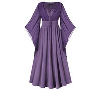 SCARLET DARKNESS Vestido renacentista para mujer, con cordones, mangas acampanadas 3/4, abertura frontal, maxivestidos medievales, Morado (, XL