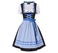 SCARLET DARKNESS Vestido tirolesa para mujer, 3 piezas, blusa, delantal para mujer, Midi Oktoberfest, vestido tirolesa, talla XL, azul a cuadros