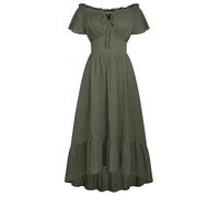SCARLET DARKNESS Vestido Tradicional renacentista para Mujer, con Hombros Descubiertos y Bolsillo, Corte en A, Vestido de Noche Gris y Verde L