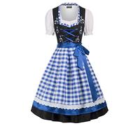 SCARLET DARKNESS Vestido tradicional tradicional con encaje, blusa para traje regional, color azul y blanco, a cuadros, L