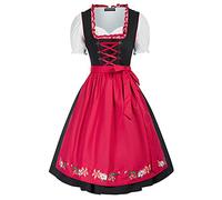 SCARLET DARKNESS Vestido tradicional tradicional para mujer, 3 piezas, largo hasta la rodilla, vestido tirolesa para Oktoberfest, 3 piezas, vestido, blusa, delantal, Negro y rojo#1, XL