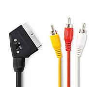 SCART Cable | SCART Male | 3X RCA Male | Nickel Plated | Switchable | 480p | 2.00 m | Round | PVC | Black | Tag