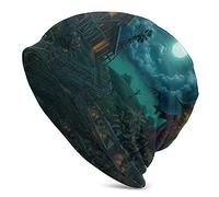 Scary Castle Wallpaper Scarecrow Moon Fields of Corn Beanie Chemo Hat Cancer Headwear Sombreros de Punto Baggy Slouchy Scarf Cap para Adultos Mujeres Hombres