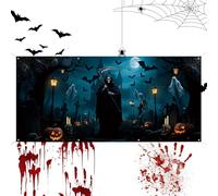 Scary Garage Door Decor, Base Door Cover, Halloween Themed Hangable Backdrop, UV Resistant, Tear-Resistant Fabric, Large Size For Yard, Lawn, Garden, Home, Seasonal Event, Holiday Photo Booth