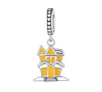 Scary Glow - in - the - dark Castle Colgante Charm, Accesorio de pulsera de plata de ley 925, Collar de pulsera Pandora compatible con, Regalo para mujeres