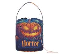 Scary Halloween Grimace Pumpkin Crochet Bag Yarn Project Bag with Holes Yarn Tote for Knitting Needle Craft Storage