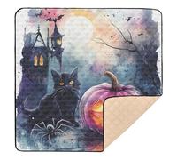 Scary Halloween Pink Jack-o-Lantern Pumpkin Black Cat Halloween - Alfombra de juego grande y resistente para bebés para interiores y exteriores, impermeable, para bebés, niños pequeños, 50 x 50