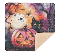 Scary Halloween Pink Jack-o-Lantern Pumpkin Black Cat Halloween Soft Padded Baby Gym & Activity Mat para el piso cómodo tapete de actividades para la sala de juegos para bebés y niños pequeños, 50