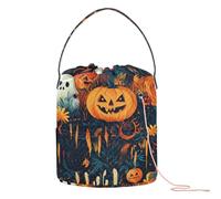 Scary Halloween Pumpkin Nightmare Crochet Storage Yarn Project Bag Portable Crochet Tote for Knitting Needle Crochet Backpack