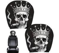 Scary Headrest Covers for Cars 2 Pieces Halloween Skull Universal Washable
