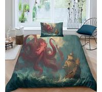 Scary Red Sea Monster Attacks A Ship Juego De Cama 3 Piezas, 3D Impresión Microfibra Funda Nórdica Y Funda De Almohada,para Adolescentes Niño Niña Single（135x200cm）