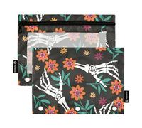 Scary Skulls Skeleton Halloween 3 Ring Binders Pencil Case 2 pcs File Folders for Office Examination Zipper Stationery Bag