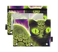 Scary Spooky Cat - Estuche de 3 anillos para lápices, 2 carpetas de archivos para examen de oficina, bolsa de papelería con cremallera