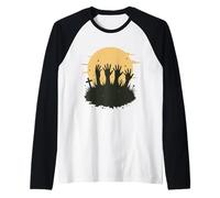 Scary Zombie Hands Luna Llena Horror Halloween Temporada Espeluznante Camiseta Manga Raglan