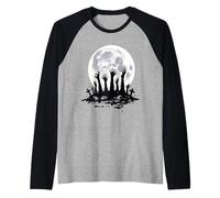 Scary Zombie Hands Luna Llena Horror Halloween Temporada Espeluznante Camiseta Manga Raglan