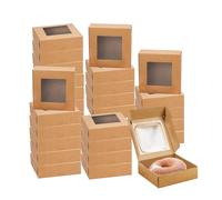 Scatola Kraft con Finestra: 30 Piezas 10x10x3cm Scatola di Carta Kraft Marrone para Regalos, Bodas, Dulces y Pastelería, Embalaje de Joyas