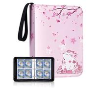 SCBOY Album Cartas Coleccionables Álbum Cartas Cremallera Contiene 400 Tarjetas 50 Páginas Compatibles Varias Tarjetas Regalo Para Niños (Gato Rosa)