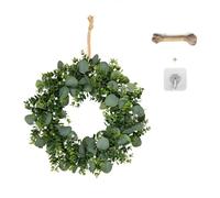 SCBOY Coronas de Eucalipto para Puertas 45 Cm con Flores Blancas Y Hojas Verdes Realista Artificial Decoración para Puertas De Entrada Todo El Año para Bodas San Valentín Estilo Rústico Ventanas