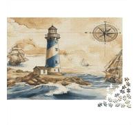 Scène côtière Avec Phare Illustration nautique vintage1000 Pièces, Puzzle Impossible Pour Adultes, Cadeaux, Pour Enfants52x38cm/1000pcs