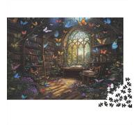 Scène de bibliothèque Avec Des Papillons | Pour Adultes |Bibliothèque enchantée fantastique| 70x50cm/1000pcs Puzzles Jeux Éducatifs Puzzles De Décoration Intérieure