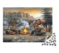 Scène de Cowboy de l'OuestPuzzles Pour Adultes 38x26cm/1000pcs,Jeux De Défi Style d'aventure Rustique en Plein Air