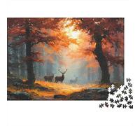 Scène de forêt d'automne Cadeau Unique Décoration Intérieure Cerfs sauvages Dans Les Bois brumeux Jeu Éducatif Challenge Toy Adultes & Enfants Des 14 ANS 38x26cm/1000pcs