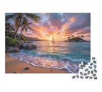 Scène de Plage au Coucher du Soleil Cadeau Unique Décoration Intérieure Style île tropicale Jeu Éducatif Challenge Toy Adultes & Enfants Des 14 ANS 38x26cm/1000pcs