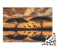 Scène de Safari au Coucher du Soleil |Faune africaine Photography| Puzzles Amusants En Famille 38x26cm/1000pcs Adultes