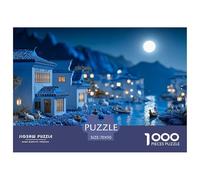 Scene with Blue Water 1000 Pcs Stabiler Karton Puzzle Night of Bay Village Lebendige Bilder Kreatives Spiel Puzzles Als Geburtstagsgeschenke 70x50cm/1000pcs