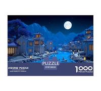 Scene with Blue Water 1000 Stück Ökopapier Puzzle Night of Seashore Village Stressabbau Familienspiel Puzzles Für Erwachsene Und Kinder 38x26cm/1000pcs