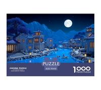 Scene with Blue Water 1000 Stück Premium-Karton Puzzle Night of Seashore Village Stressabbau Familienspiel Puzzles Als Wohnaccessoires 70x50cm/1000pcs