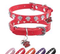 SCENEREAL Collar de gato con campanas, collares de cuero para gatos con tachuelas, collares ajustables para mascotas para gatos machos y niñas, collar de gato suave y lindo para gatitos, cachorros