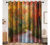 Scenery Nature - Cortinas opacas para dormitorio, caída de 137 cm, cortinas con ojales para sala de estar, guardería, camino de bosque, hojas caídas, otoño, aislamiento térmico, cortinas de ventana, 2