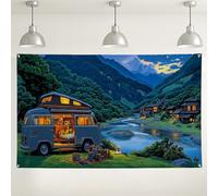 Scenic Mountain - Telón de fondo para caravana, decoración de pared vintage para camping, naturaleza, fondo de fotografía al aire libre para fiestas de viaje, decoración de campamento de verano, 71 x