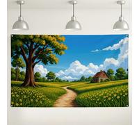 Scenic Nature - Fondo de pared, campo verde vibrante y fondo decorativo de horizonte azul, perfecto para eventos de fotografía y reuniones al aire libre, 71 x 43 pulgadas