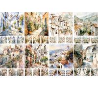 Scenic Spain - Papel de arroz (29 x 29 cm, 2 unidades), 8 diseños de acuarela para collage, tarjetas y manualidades, decoupage CRAFT KREATIVELY