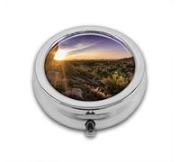 Scenic Sunrise by Prehistoric Sandstones and Cacti Desert Western Adventure Photo Custom Round SilverBox Pocket 2.1" - 3 Compartimentos Box/Pastillero Pocket