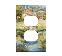 Scenic Village - Placas de cubierta para interruptor de luz/cubiertas de toma, flujo verde tranquilo para decoración de pared, placas de pared de policarbonato, salida dúplex individual de tamaño