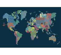 Scenolia - Cuadro de cristal acrílico, mapa del mundo, 90 x 60 cm, decoración vintage de pared, mapa del mundo, edificios famosos, instalación fácil y calidad HD