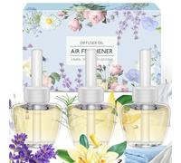 Scent-Hi Ambientador casa Recambio de Aceite Aromático, 3 x 19ml Recargas para difusor eléctrico, Seguro de Usar en Cualquier Habitación, Lino, Lavanda, Vainilla, Compatible con Air-Wick/Glade