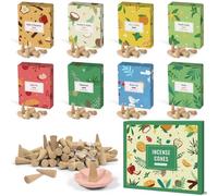 Scent-Hi Conos de Incienso 120 pcs, 8 Aromas, Conos de Incienso Natural | Incienso Cedro, Vainilla, Canela de Manzana, Yogo, SPA, Meditación, Decoración de Hogar