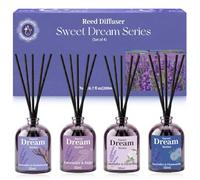 Scent-Hi Difusor de Aromas con Varillas 4 x 50 ml, Set de 4 Mikado Aromático para Habitación y Baño, Ambientador Natural con Gardenia & Lavanda, Salvia, Manzanilla y Sándalo, 24 Varillas Negras