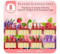 Scent-Hi Recambio Ambientador Enchufe 8 Uds, Recambio Frasco de Aceite Aromático, Compatible con Febreze 3Volution, 3 Fragancias por Frasco, Aroma Afrutado y Floral con Jazmín y Frambuesa