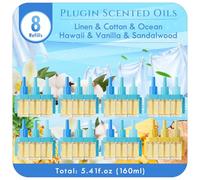 Scent-Hi Recambio Ambientador Enchufe 8 Uds, Recambio Frasco de Aceite Aromático, Compatible con Febreze 3Volution, 3 Fragancias por Frasco, Aroma Fresco con Océano y Lino