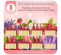 Scent-Hi Recambios Ambientador Enchufe Compatible con Febreze 3Volution | 8 Recambios Ambientador Enchufe 20ml Con 3 Fragancias Por Frasco, Frambuesa, jazmín, bayas Para Baño, Salón Y Entrada