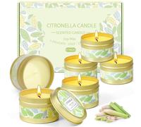 Scent-Hi Velas de Citronela para Exterior, Cera de Soja, Vela Citronela Jardín, 6 Velas Aromáticas en Lata Dorada para Interior, Camping, Hogar, Picnic, Fiestas