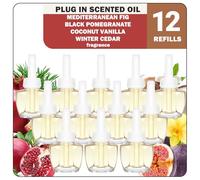 SCENTORINI Recambio de frasco de aceite aromático, compatible con Air Wick y Glade, 12 x 19 ml, higo mediterráneo, granada negra, coco vainilla, cedro de invierno, ambientador para habitación, aceite