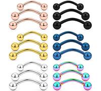 SCERRING 18 piezas 12G Acero Inoxidable Cejas Tragus Helix Rook Daith Pendientes Lengua PA pezón anillo Barbell con bolas Body Piercing Jewelry 12 mm 14 mm 16 mm